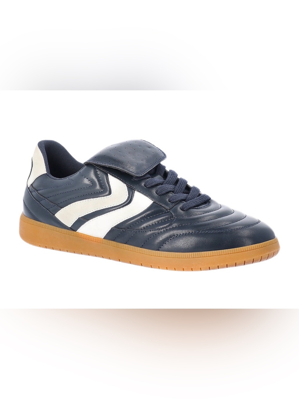 Men's Navy Leather Sneakers with White Accents and Gum Sole